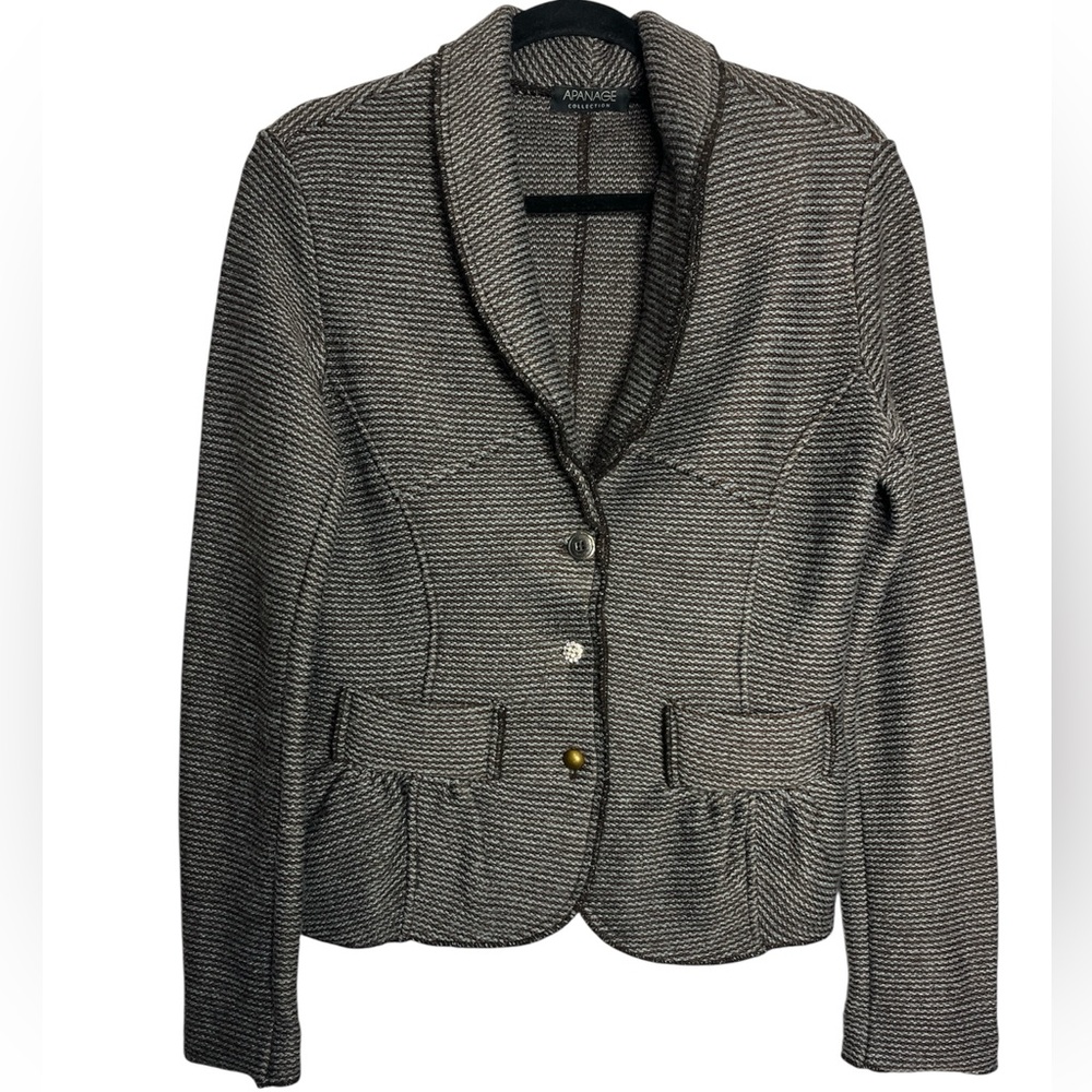Apanage Wool Blend Brown and Blue 3 Button Knit Blazer, size 10